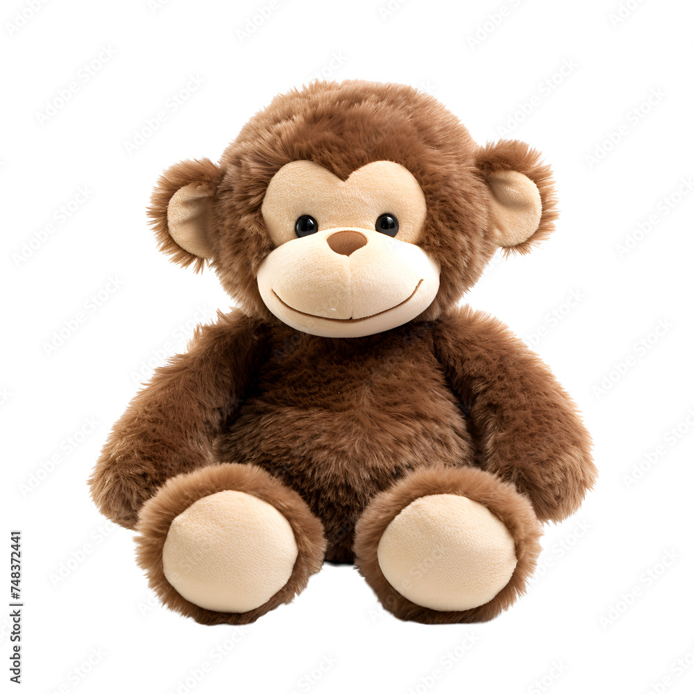 Plush Animal Toys: Cute Stuffed Monkey, Isolated on Transparent Background, PNG