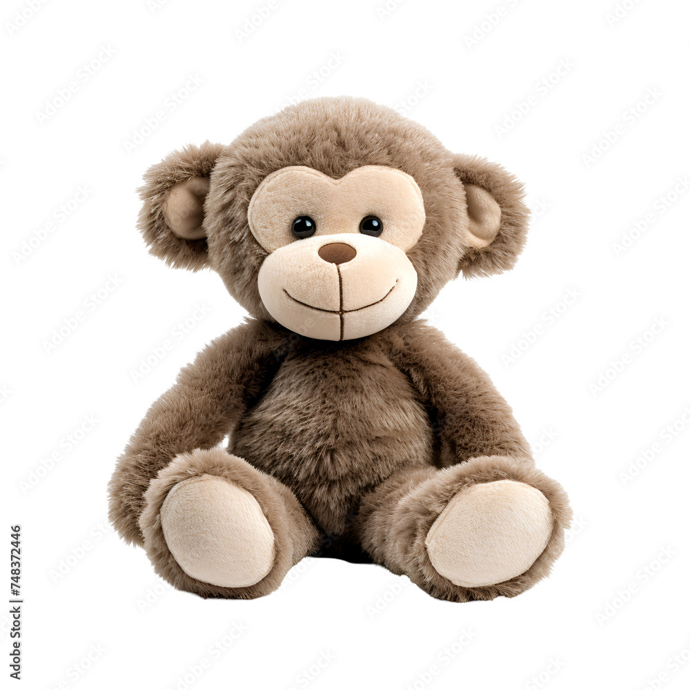 Stuffed Monkey Animal Toys: Cute and Plush, Isolated on Transparent Background, PNG