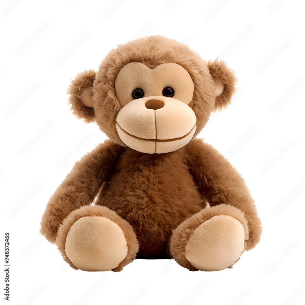 Fototapeta premium Adorable Stuffed Animal Toys: Plush Monkey, Isolated on Transparent Background, PNG
