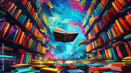 Interstellar Library with Levitating Books