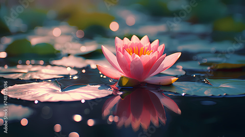 Beautiful water lilies floating in tranquil pond wallpaper background photo