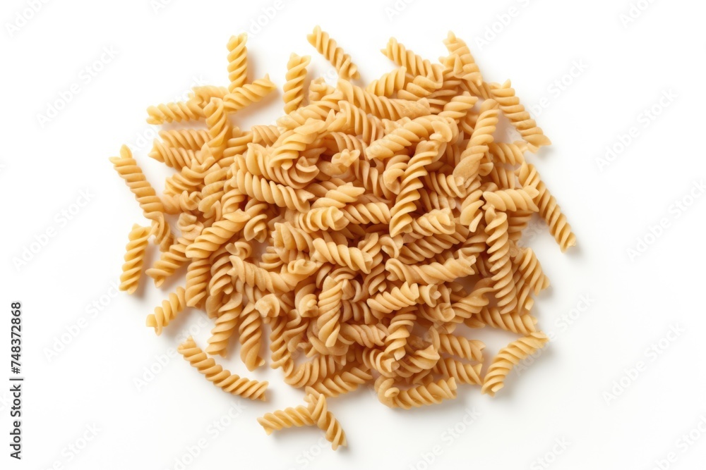 raw Fusilli pasta isolated on white background with full depth of field. Top view. Flat lay raw Fusilli pasta isolated on white background with full depth of field. Top view. Flat lay