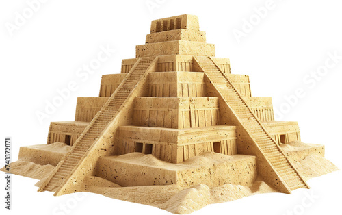 Ancient Mesopotamian Ziggurat Resilient in the Desert Isolated on Transparent Background. photo