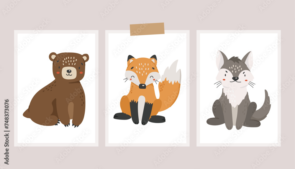 Forest animals vector, Abstract baby animals vector, forest baby animals, cute animals isolated, adorable fox, wolf, bear, kids vector Forest animals vector, Abstract baby animals vector, forest baby animals, cute animals isolated, adorable fox, wolf, bear, kids vector