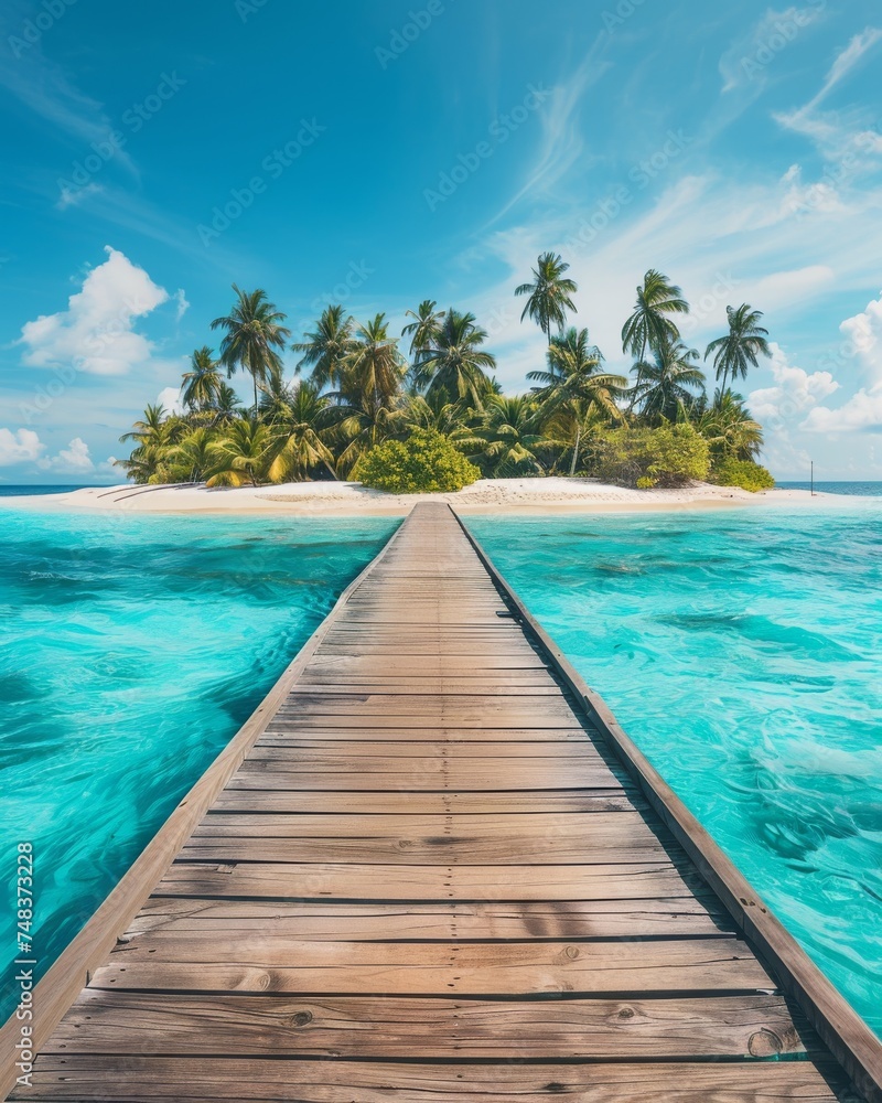 Wooden pier on a tropical palm island Wooden pier on a tropical palm island