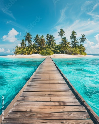 Wooden pier on a tropical palm island © InfiniteStudio