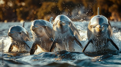 jumping dolphins, dolphins, Dolphin, Cetacean, Marine mammal, Aquatic, Intelligent, shiny dolphin