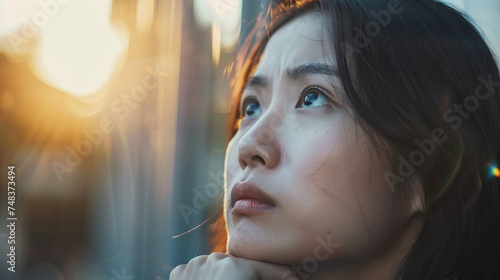 Asian, Woman, Thoughtful, Contemplative, Reflective, Pensive, Introspective, Meditative, Brooding, Serious, Reflecting, Considerate, Insightful, Cognizant, Deliberate, Philosophical, Analytical, Wise