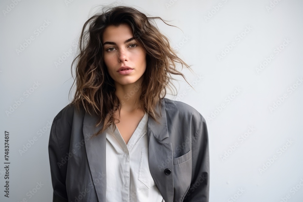 Portrait of a beautiful young woman with long hair in a suit Portrait of a beautiful young woman with long hair in a suit