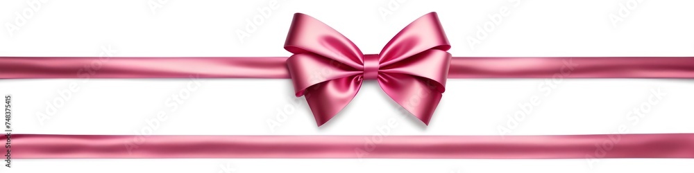 Pink satin ribbon and bow for decorating gifts, isolated on white background Pink satin ribbon and bow for decorating gifts, isolated on white background