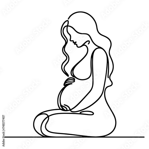 single continuous black line art drawing linear art medicine health care pregnancy healthy with pregnant food doodle vector illustration