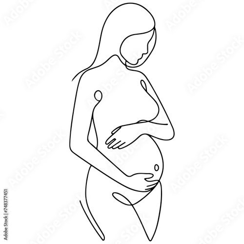 single continuous black line art drawing linear art medicine health care pregnancy healthy with pregnant food doodle vector illustration