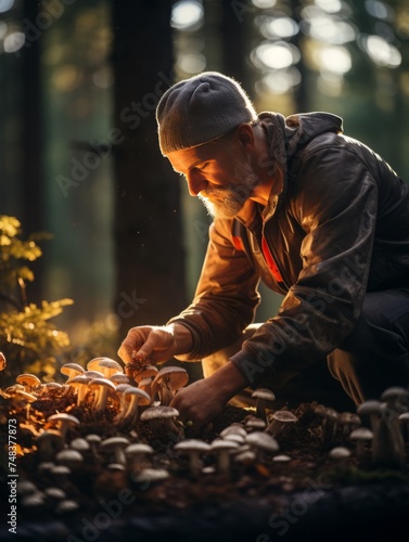 man collecting mushrooms in the forest © Sladjana