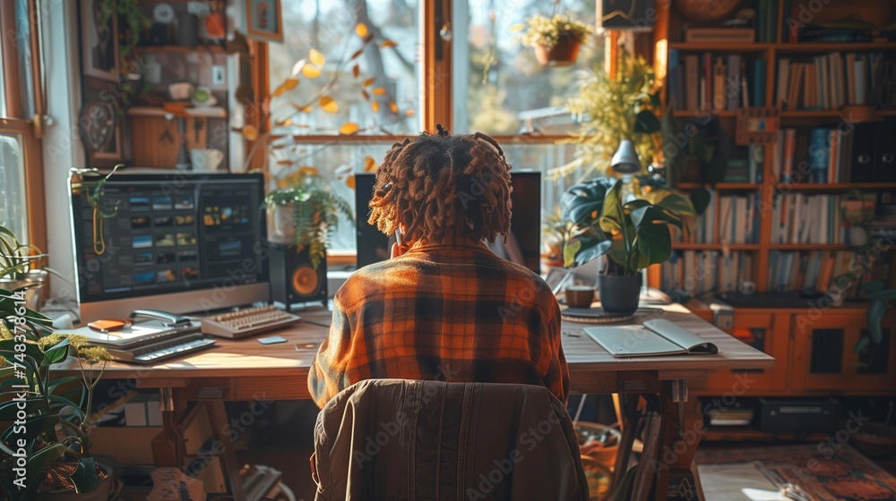 person working from home in a modern office with natural light person working from home in a modern office with natural light