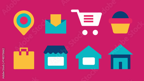 Icon Set Basic Shop. Shopping store logo. Online Shop Logo Design. Marketplace vector icon. online sme shop or store symbol in black color. small business outlet sign for apps. Vector illustration