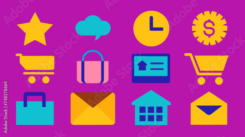 Icon Set Basic Shop. Shopping store logo. Online Shop Logo Design. Marketplace vector icon. online sme shop or store symbol in black color. small business outlet sign for apps. Vector illustration
