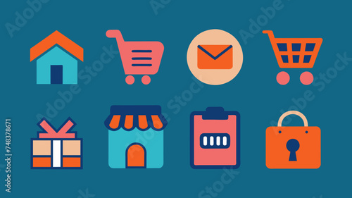 Icon Set Basic Shop. Shopping store logo. Online Shop Logo Design. Marketplace vector icon. online sme shop or store symbol in black color. small business outlet sign for apps. Vector illustration