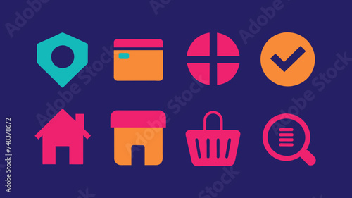 Icon Set Basic Shop. Shopping store logo. Online Shop Logo Design. Marketplace vector icon. online sme shop or store symbol in black color. small business outlet sign for apps. Vector illustration