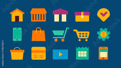 Icon Set Basic Shop. Shopping store logo. Online Shop Logo Design. Marketplace vector icon. online sme shop or store symbol in black color. small business outlet sign for apps. Vector illustration