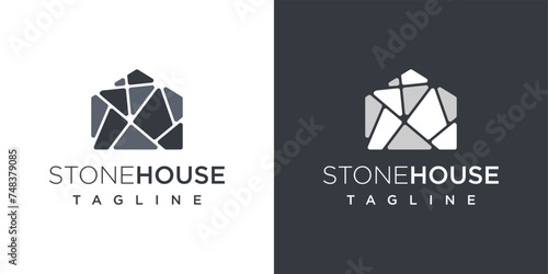 stone house logo vector icon illustration. brick or stone house logo design template elements