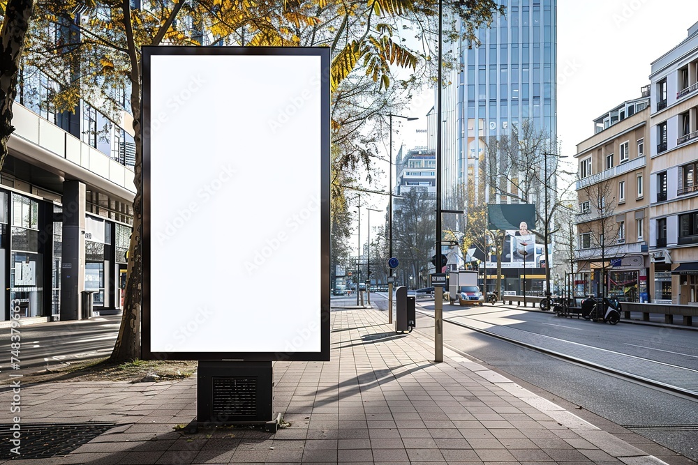 Blank mock up of light tube board on street Blank mock up of light tube board on street