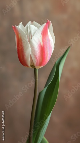 Pink and White Tulip in Vase