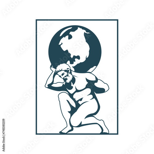 vector illustration of atlas or old man carrying the earth, perfect for t shirt or apparel, merch, merchandise design and similar things