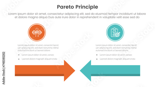 pareto principle comparison or versus concept for infographic template banner with arrow head to head with two point list information photo
