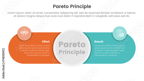 pareto principle comparison or versus concept for infographic template banner with big circle center and round shape with two point list information