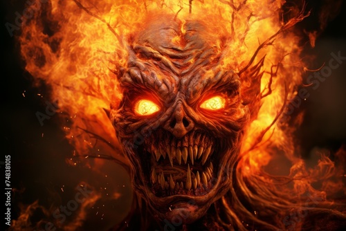 Ferocious Fire monster. Evil horror flame. Generate Ai