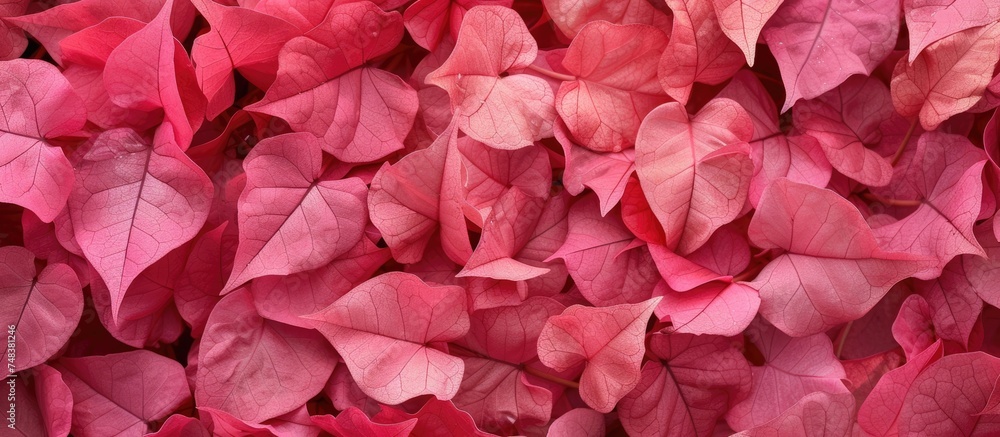 A detailed view of a cluster of stunning pink leaves from a bougainvillea plant. The bright pink hues stand out against a blurred background, showcasing the beauty of nature up close.