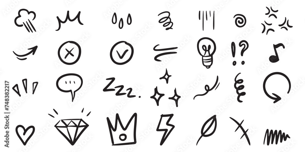set of Hand drawn doodle expression sign for concept design isolated on white background. vector illustration. set of Hand drawn doodle expression sign for concept design isolated on white background. vector illustration.