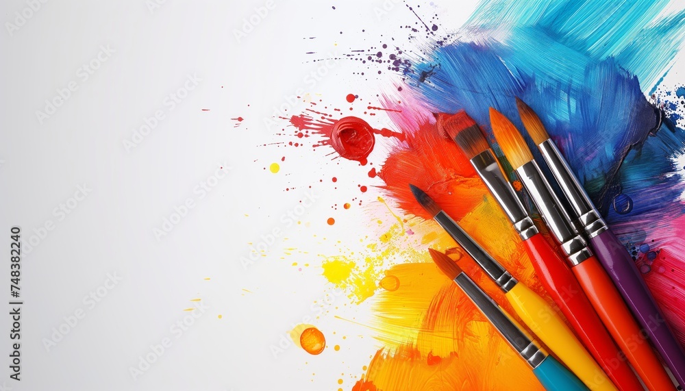 Fototapeta premium Group of Paint Brushes on White Surface