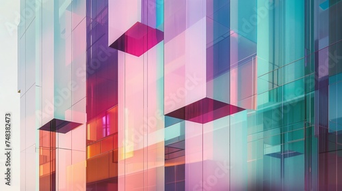 Geometric architecture infused with holographic light reflections