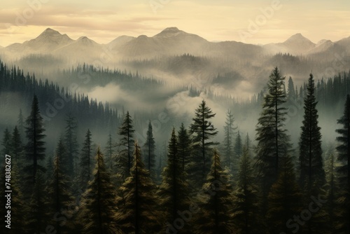 Aromatic Mountain pine tree. Scene view. Generate Ai © juliars