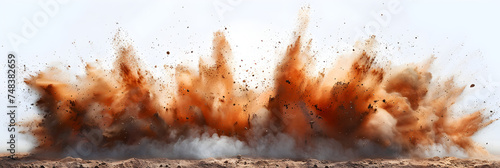 Dry soil explosion isolated on a white background, Sandstorm, a cloud of dust or sand,  photo