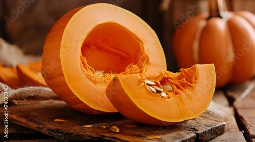 half of a ripe and lively pumpkin generative ai photo