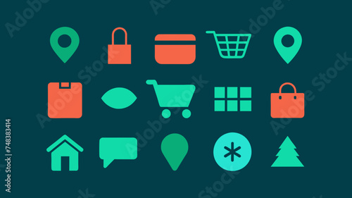 Icon Set Basic Shop. Shopping store logo. Online Shop Logo Design. Marketplace vector icon. online sme shop or store symbol in black color. small business outlet sign for apps. Vector illustration