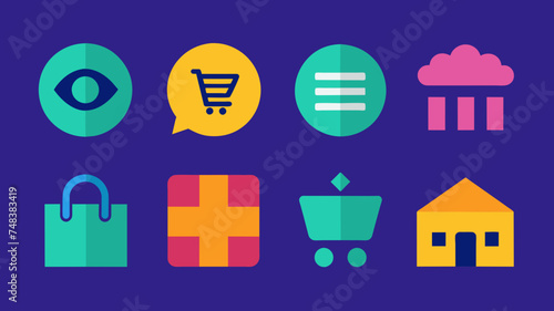 Icon Set Basic Shop. Shopping store logo. Online Shop Logo Design. Marketplace vector icon. online sme shop or store symbol in black color. small business outlet sign for apps. Vector illustration
