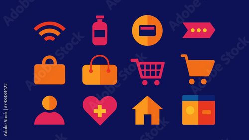 Icon Set Basic Shop. Shopping store logo. Online Shop Logo Design. Marketplace vector icon. online sme shop or store symbol in black color. small business outlet sign for apps. Vector illustration