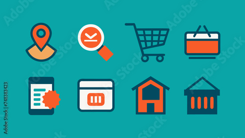 Icon Set Basic Shop. Shopping store logo. Online Shop Logo Design. Marketplace vector icon. online sme shop or store symbol in black color. small business outlet sign for apps. Vector illustration