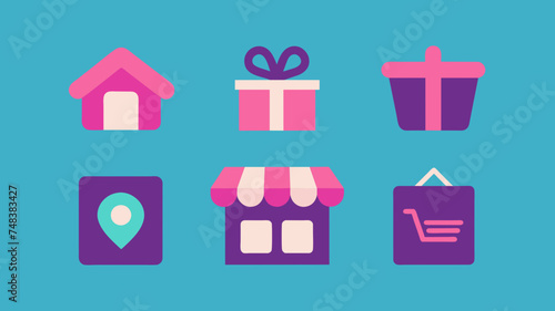 Icon Set Basic Shop. Shopping store logo. Online Shop Logo Design. Marketplace vector icon. online sme shop or store symbol in black color. small business outlet sign for apps. Vector illustration