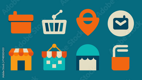 Icon Set Basic Shop. Shopping store logo. Online Shop Logo Design. Marketplace vector icon. online sme shop or store symbol in black color. small business outlet sign for apps. Vector illustration