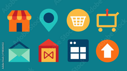 Icon Set Basic Shop. Shopping store logo. Online Shop Logo Design. Marketplace vector icon. online sme shop or store symbol in black color. small business outlet sign for apps. Vector illustration