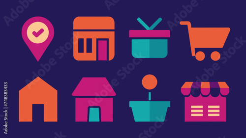 Icon Set Basic Shop. Shopping store logo. Online Shop Logo Design. Marketplace vector icon. online sme shop or store symbol in black color. small business outlet sign for apps. Vector illustration