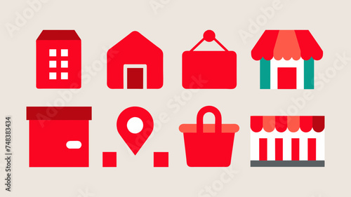 Icon Set Basic Shop. Shopping store logo. Online Shop Logo Design. Marketplace vector icon. online sme shop or store symbol in black color. small business outlet sign for apps. Vector illustration