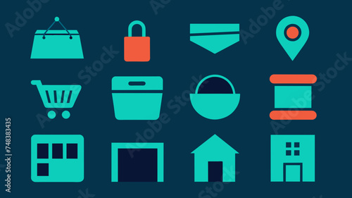 Icon Set Basic Shop. Shopping store logo. Online Shop Logo Design. Marketplace vector icon. online sme shop or store symbol in black color. small business outlet sign for apps. Vector illustration