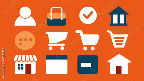 Icon Set Basic Shop. Shopping store logo. Online Shop Logo Design. Marketplace vector icon. online sme shop or store symbol in black color. small business outlet sign for apps. Vector illustration