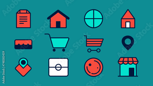 Icon Set Basic Shop. Shopping store logo. Online Shop Logo Design. Marketplace vector icon. online sme shop or store symbol in black color. small business outlet sign for apps. Vector illustration
