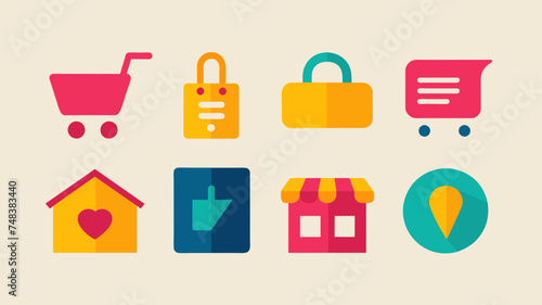 Icon Set Basic Shop. Shopping store logo. Online Shop Logo Design. Marketplace vector icon. online sme shop or store symbol in black color. small business outlet sign for apps. Vector illustration
